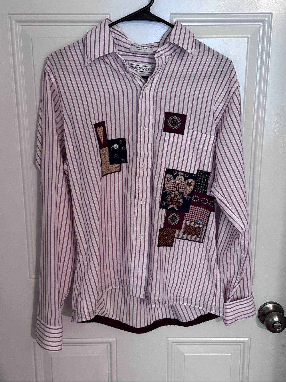 Men’s Vintage Oakton Ltd Patchwork Appliqué Striped Button Down Shirt Sz Medium